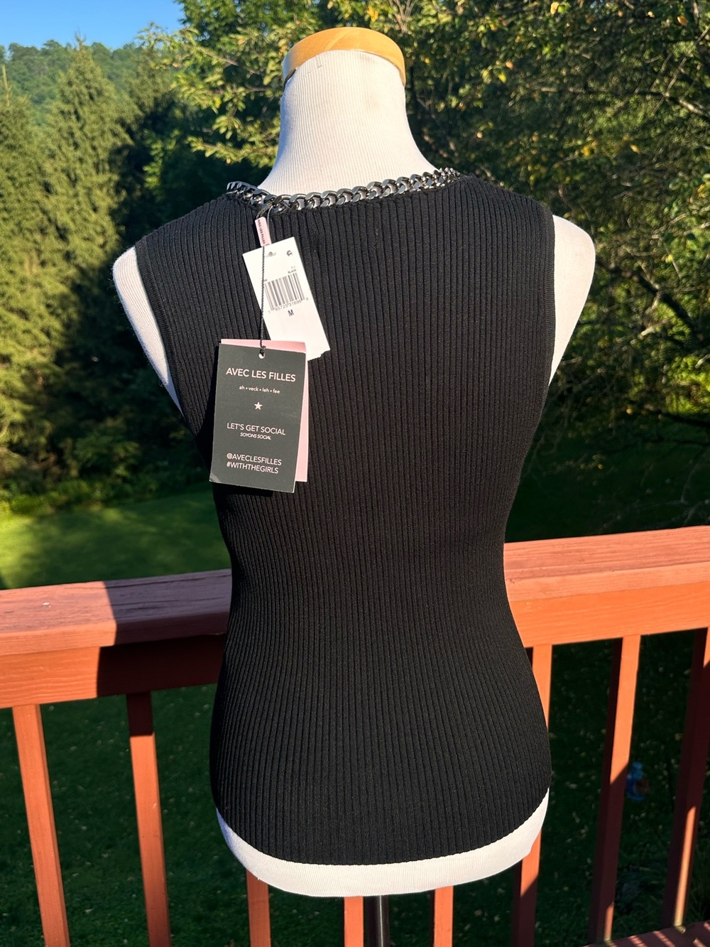 Avec Les Filles Chain Trim Ribbed Tank Black - Picture 3 of 6